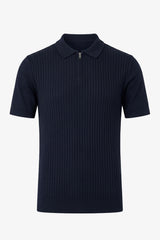 Tricou polo tricotat cu fermoar bleumarin pentru bărbați