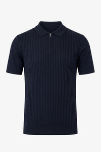 Tricou polo tricotat cu fermoar bleumarin pentru bărbați