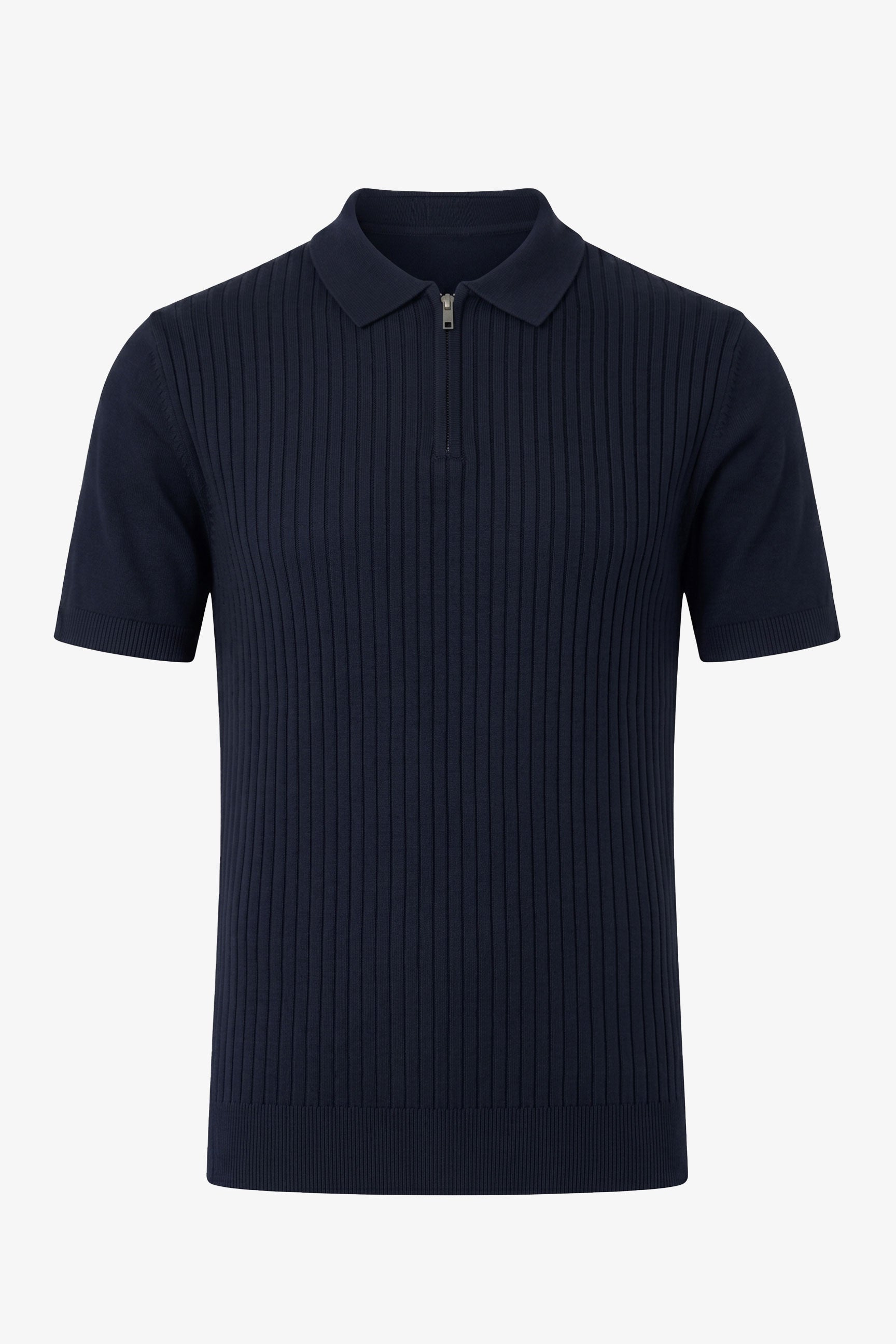 Tricou polo tricotat cu fermoar bleumarin pentru bărbați