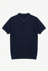 Tricou polo tricotat cu fermoar bleumarin pentru bărbați