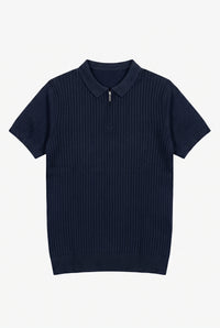 Tricou polo tricotat cu fermoar bleumarin pentru bărbați