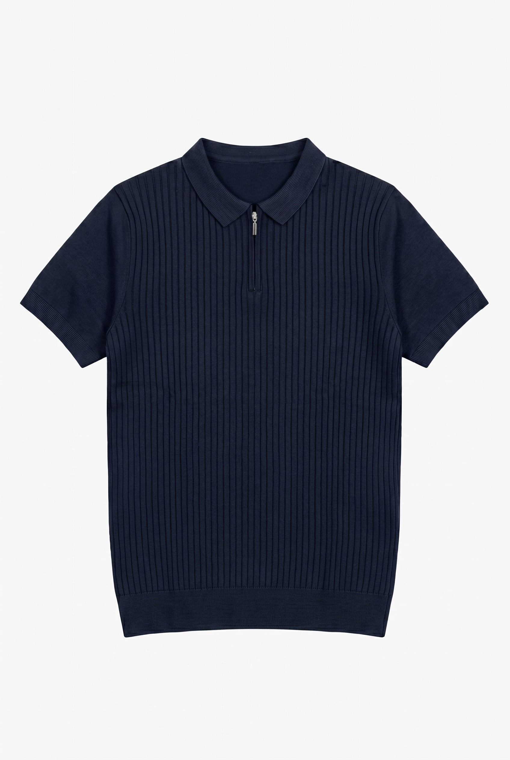 Tricou polo tricotat cu fermoar bleumarin pentru bărbați