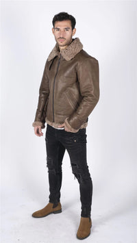 Mens Genuine Sheepskin Leather B3 Flying Aviator Vintage Brown Teddy Sheep Fur