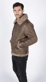 Mens Genuine Sheepskin Leather B3 Flying Aviator Vintage Brown Teddy Sheep Fur