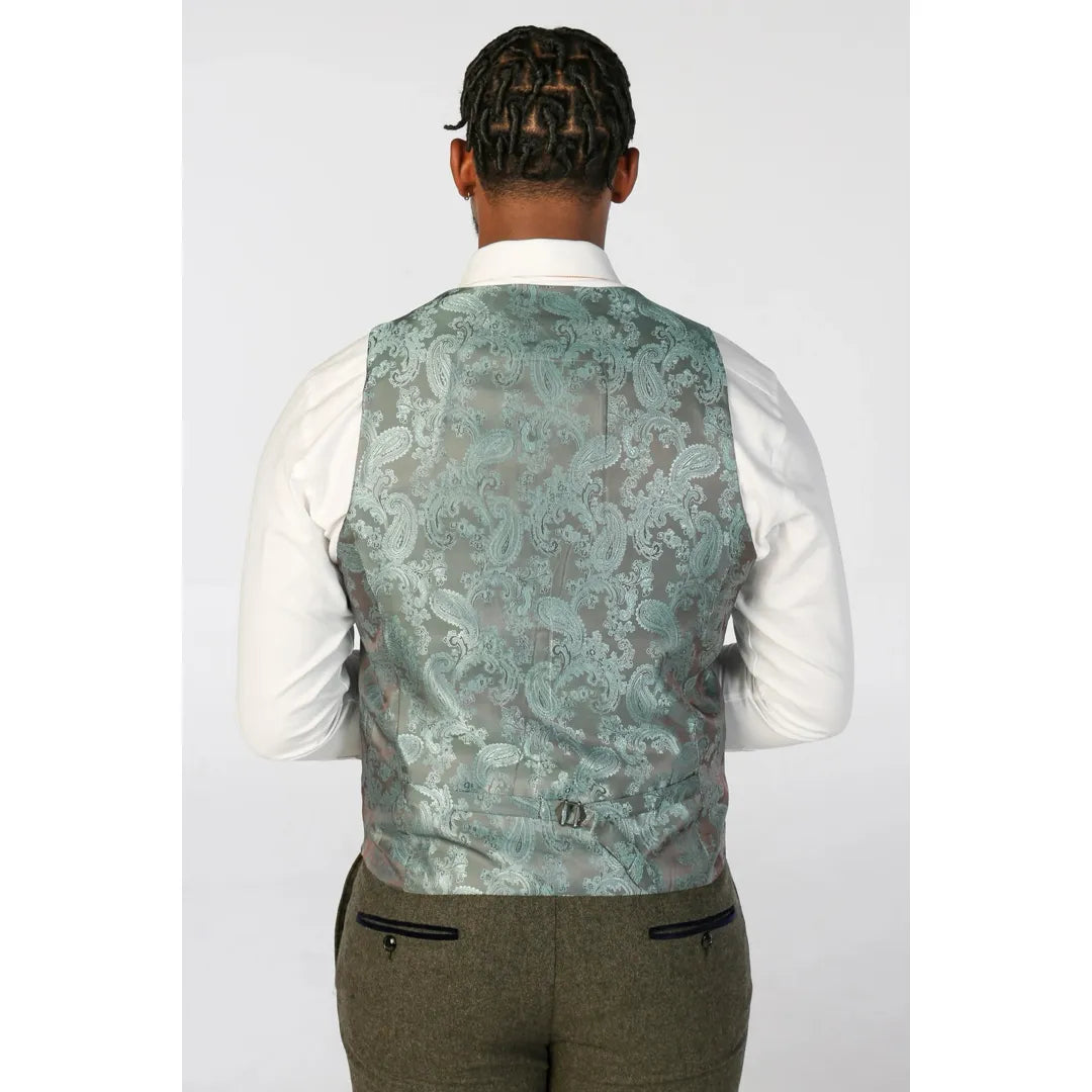 Oscar - Men's 3 Piece Olive Green Wool Blend Tweed Suit