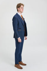 Costum Scott albastru pentru bărbați, format din 3 piese, model tweed, în carouri