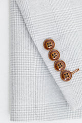 Costum Mark pentru bărbați, gri, în carouri, format din 3 piese, din tweed, cu finisaje maro, pentru nunți și baluri