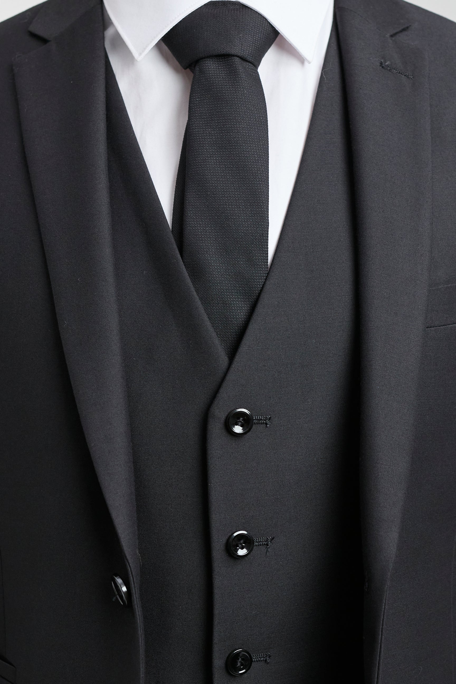 Costum complet Paul Andrew Parker - Costum bărbătesc negru din 3 piese, croială croită, stil clasic, pentru ușă, doliu, înmormântare