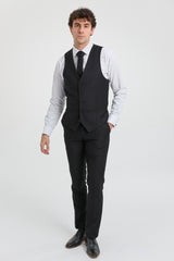 Costum complet Paul Andrew Parker - Costum bărbătesc negru din 3 piese, croială croită, stil clasic, pentru ușă, doliu, înmormântare