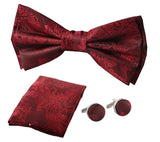 Men's Wine Bow Tie Pocket Square Cuff Links Gift Set