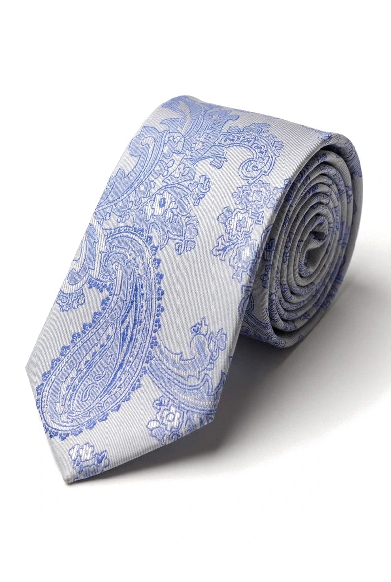 Set cadou cravată albastră cu model Paisley, butoni de manșetă din satin floral