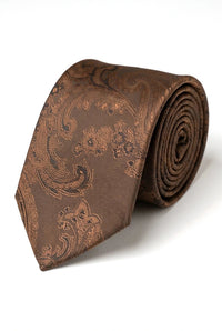Set cadou cravată maro cu model Paisley, butoni de manșetă, cravată cu imprimeu floral din satin