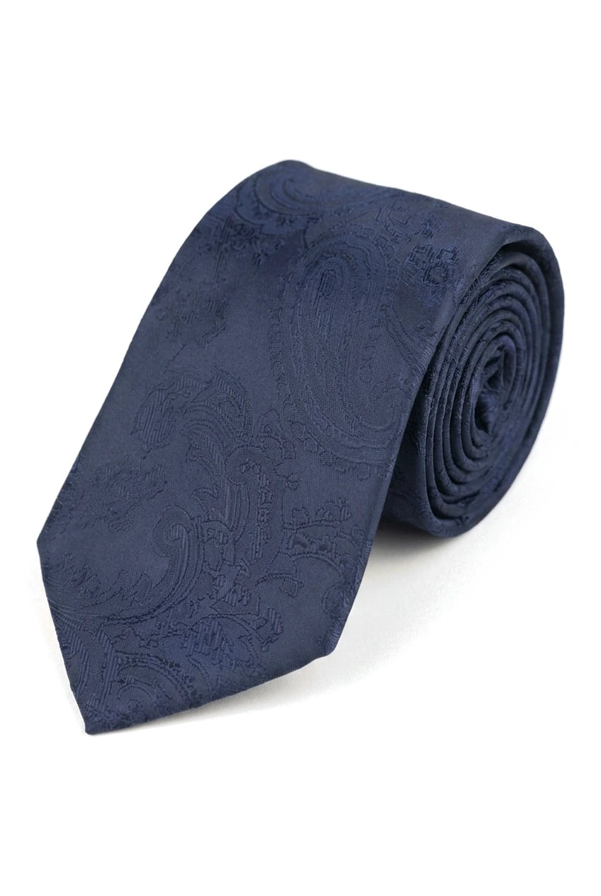 Set cadou cravată bleumarin cu model Paisley, butoni de manșetă, cravată cu imprimeu floral din satin
