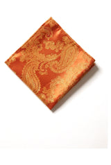 Set cadou cravată portocalie cu model Paisley, batistă de buzunar, butoni de manșetă, cravată florală din satin