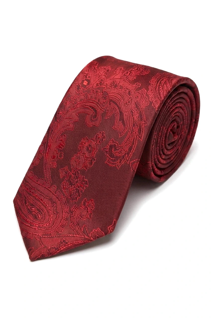 Set cadou cravată roșie cu model Paisley, batistă de buzunar, butoni de manșetă, cravată cu imprimeu floral din satin