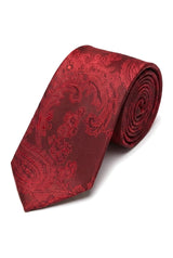 Set cadou cravată roșie cu model Paisley, batistă de buzunar, butoni de manșetă, cravată cu imprimeu floral din satin