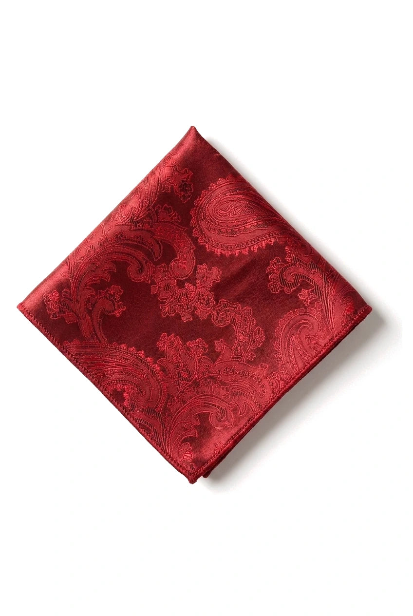 Set cadou cravată roșie cu model Paisley, batistă de buzunar, butoni de manșetă, cravată cu imprimeu floral din satin