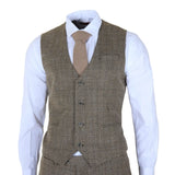 Costum bărbătesc din 3 piese, maro-cenușiu, în carouri clasice, slim fit