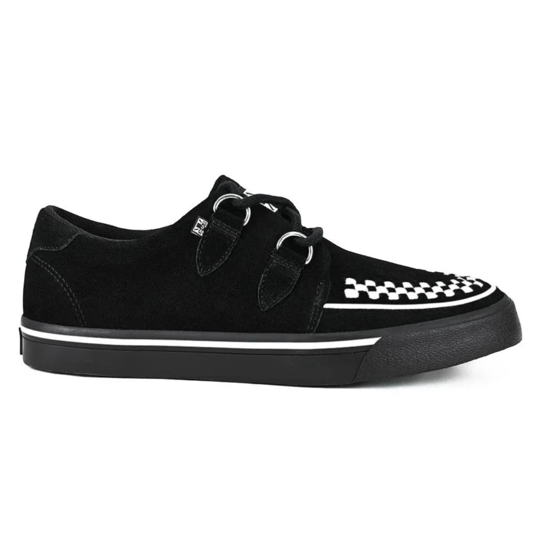 Pantofi sport cu platformă, model Creeper, cu vârf ascuțit, negri și albi, din piele întoarsă
