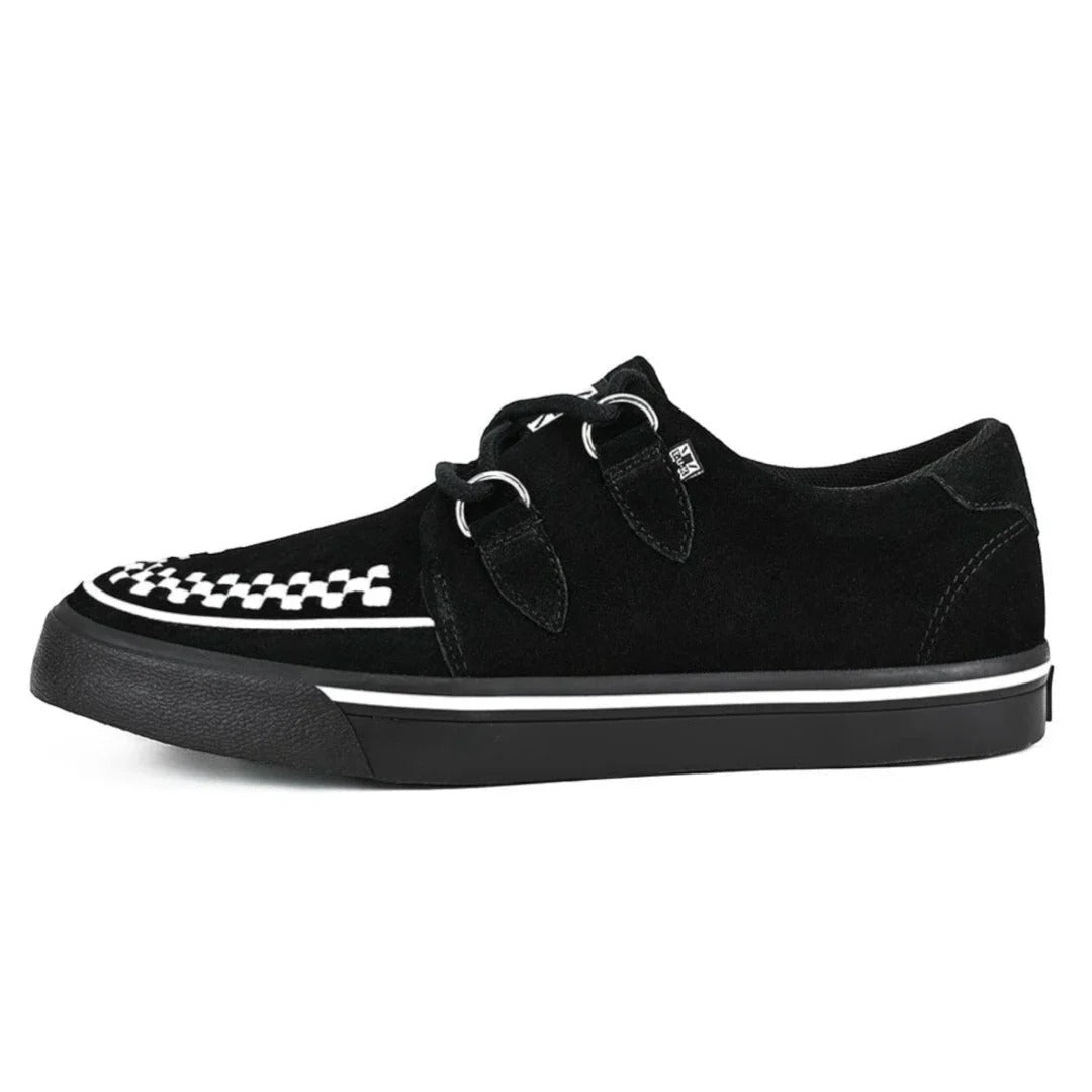 Pantofi sport cu platformă, model Creeper, cu vârf ascuțit, negri și albi, din piele întoarsă