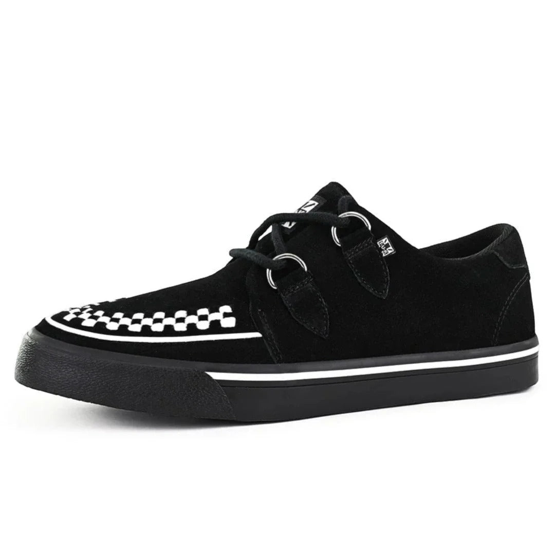 Pantofi sport cu platformă, model Creeper, cu vârf ascuțit, negri și albi, din piele întoarsă