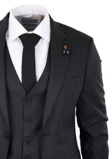 Black Pinstripe 3 Piece Suit - RC20-02