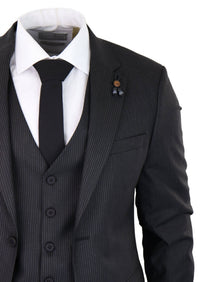 Black Pinstripe 3 Piece Suit - RC20-02