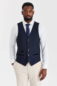 Costum Regent Crem Check cu vestă Regent Bleumarin cu imprimeu contrastant
