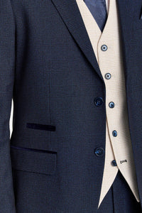 Costum Regent Navy Check cu vestă Regent Crem în contrast