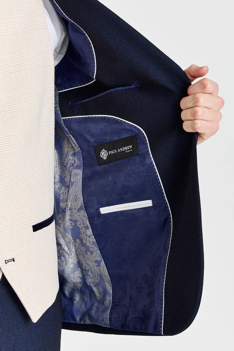Costum Regent Navy Check cu vestă Regent Crem în contrast