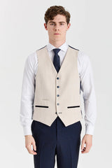 Costum Regent Navy Check cu vestă Regent Crem în contrast