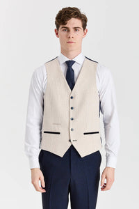 Costum Regent Navy Check cu vestă Regent Crem în contrast