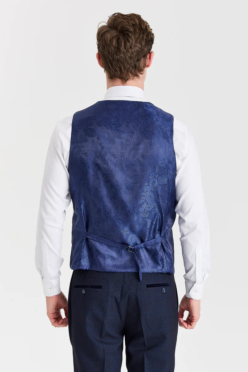 Costum Regent Navy Check cu vestă Regent Crem în contrast