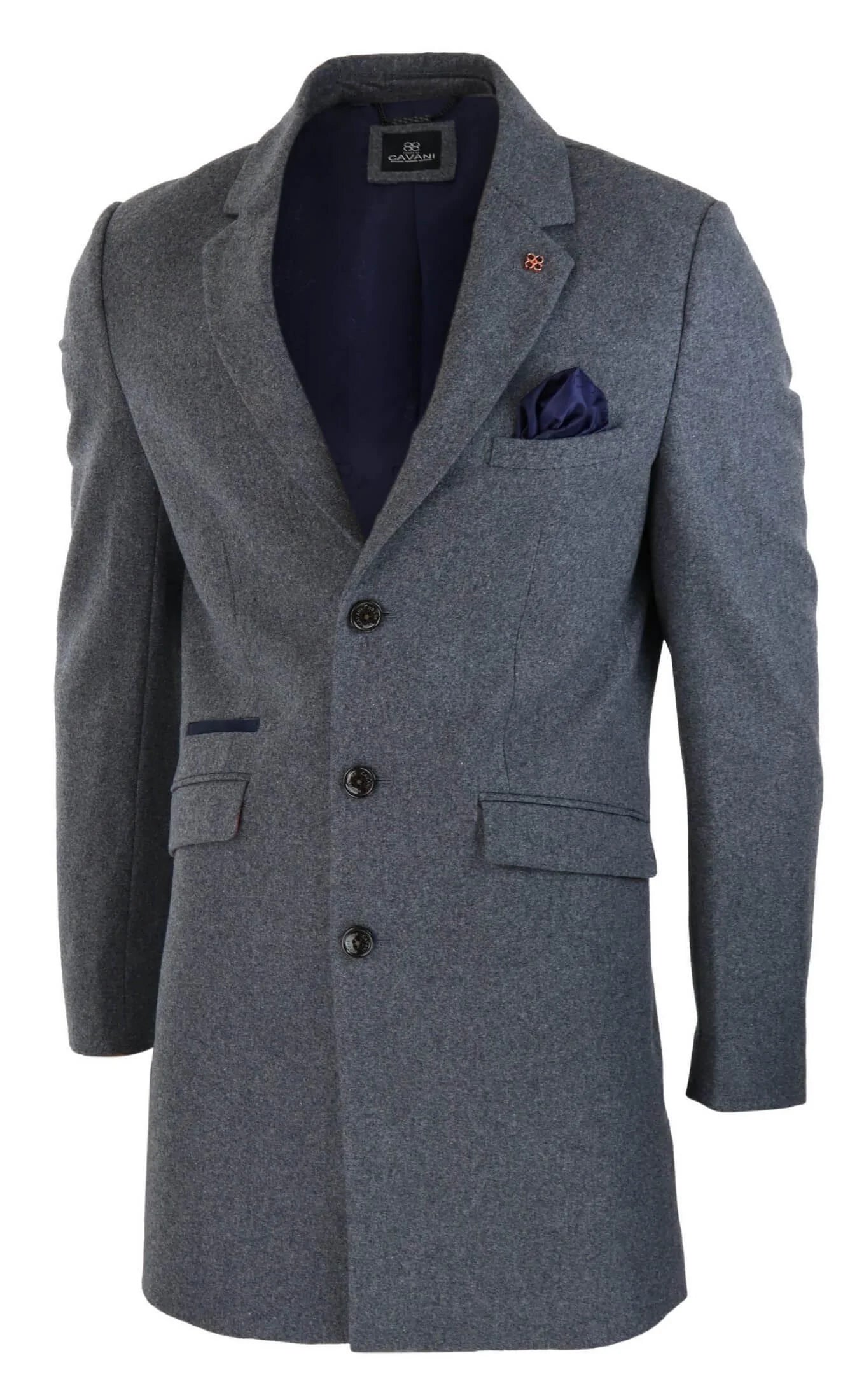 Cavani Mens Classic 3/4 Length Grey Overcoat