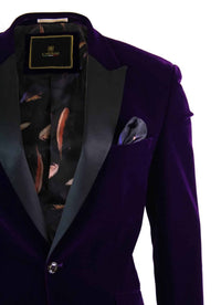 Cavani Rosa - Mens Soft Velvet Black Navy 1 Button Dinner Jacket Tuxedo Blazer Smart Casual Fit-Purple