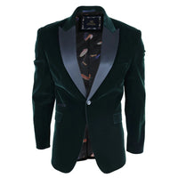 Rosa - Men's Soft Velvet Olive Green 1 Button Dinner Jacket Tuxedo Blazer Fit