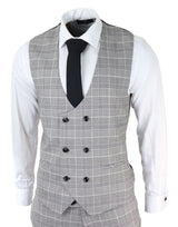 Mens Marc Darcy Grey Prince Of Wales Check Suit Ross Office Wedding Slim Fit Classic