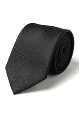 Set cadou cravată neagră texturată din mătase satinată, butoni de manșetă, cravată satinată mată