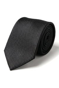Set cadou cravată neagră texturată din mătase satinată, butoni de manșetă, cravată satinată mată