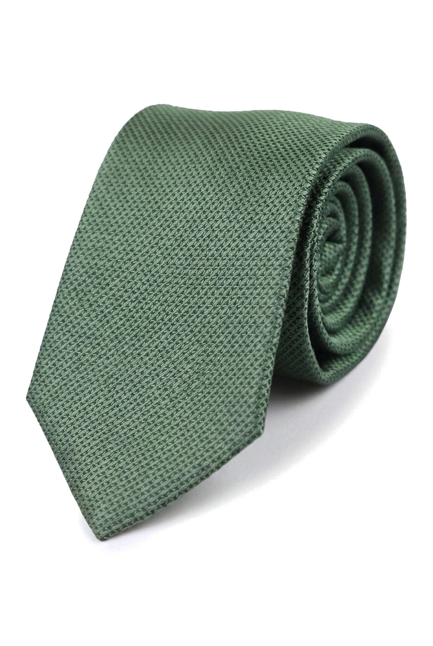 Set cadou cravată verde texturată din satin de mătase, butoni de manșetă, cravată din satin mat