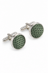 Set cadou cravată verde texturată din satin de mătase, butoni de manșetă, cravată din satin mat