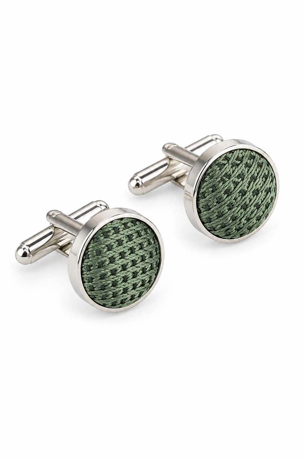 Set cadou cravată verde texturată din satin de mătase, butoni de manșetă, cravată din satin mat