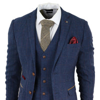 Scott Men's Blue 3-Piece Tweed Check Suit