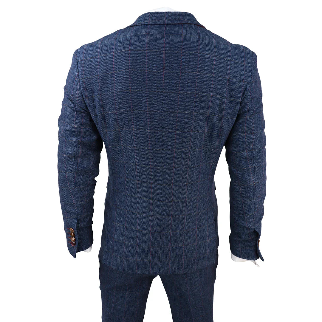 Scott Men's Blue 3-Piece Tweed Check Suit