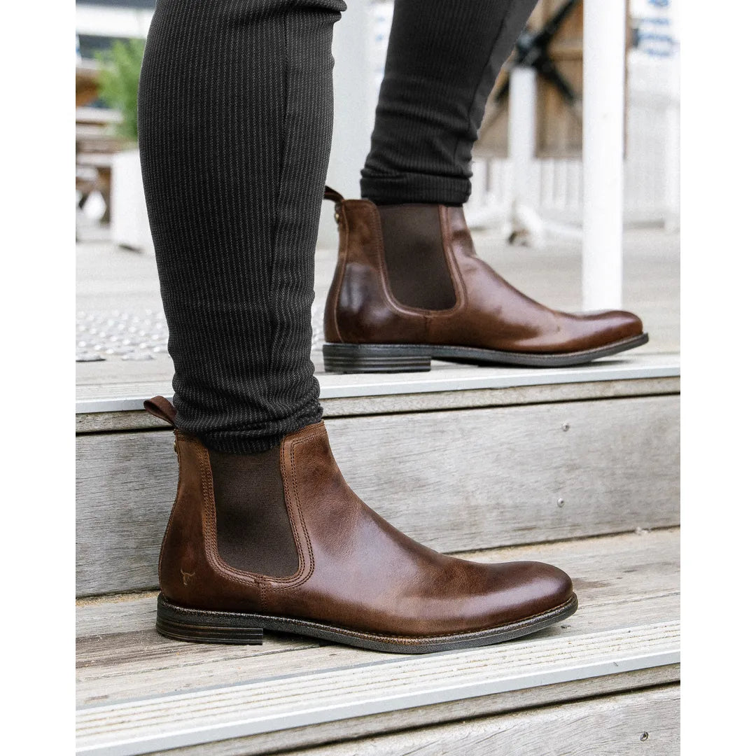 Sergio - Men's Brown Slip On Leather Chelsea Boots