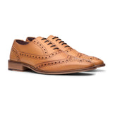 Mens Laced Brogues Shoes Classic Tailoring Tan Brown Vintage Formal Smart