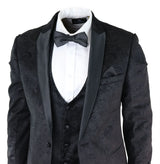 Mens Marc Darcy Velvet Paisley Black Fit 3 Piece Suit Tuxedo Dinner Jacket Wedding