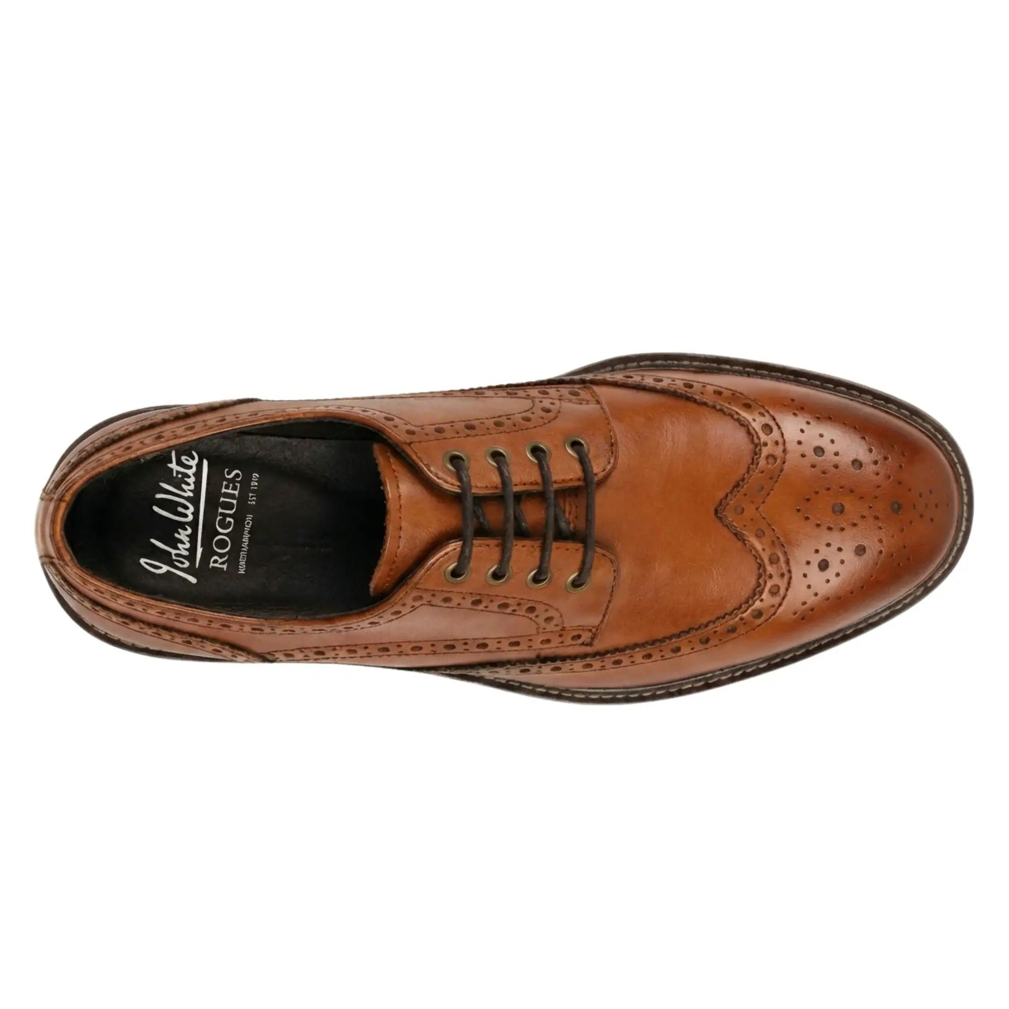 Stokes - Pantofi sport bărbătești cu șireturi, din piele maro deschis, tip brogue, cu vârfuri laterale