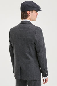 Costum bărbătesc gri cărbune din 3 piese, model herringbone, din tweed - STZ11