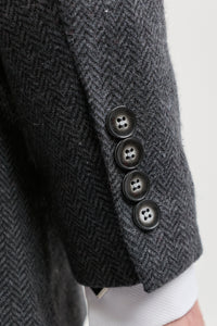 Costum bărbătesc gri cărbune din 3 piese, model herringbone, din tweed - STZ11